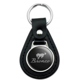 Black Leather Ford Bronco Chrome Logo Keychain